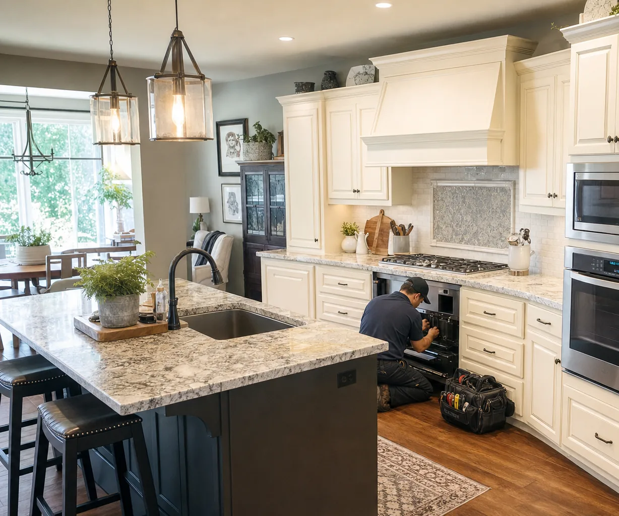 A luxury kitchen with built-in stainless appliances on a same-day visit