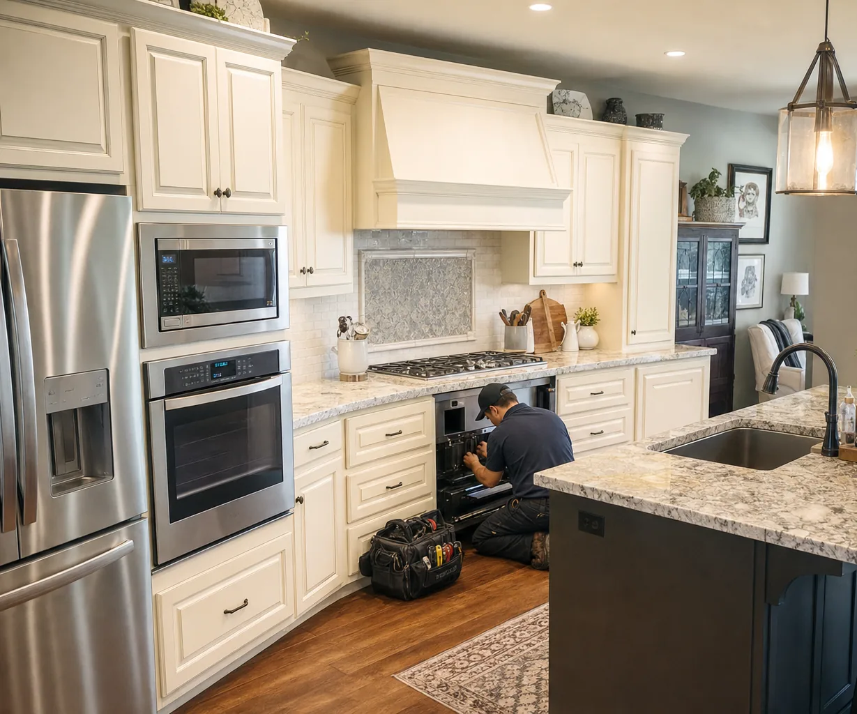 A luxury kitchen with built-in stainless appliances on a same-day visit